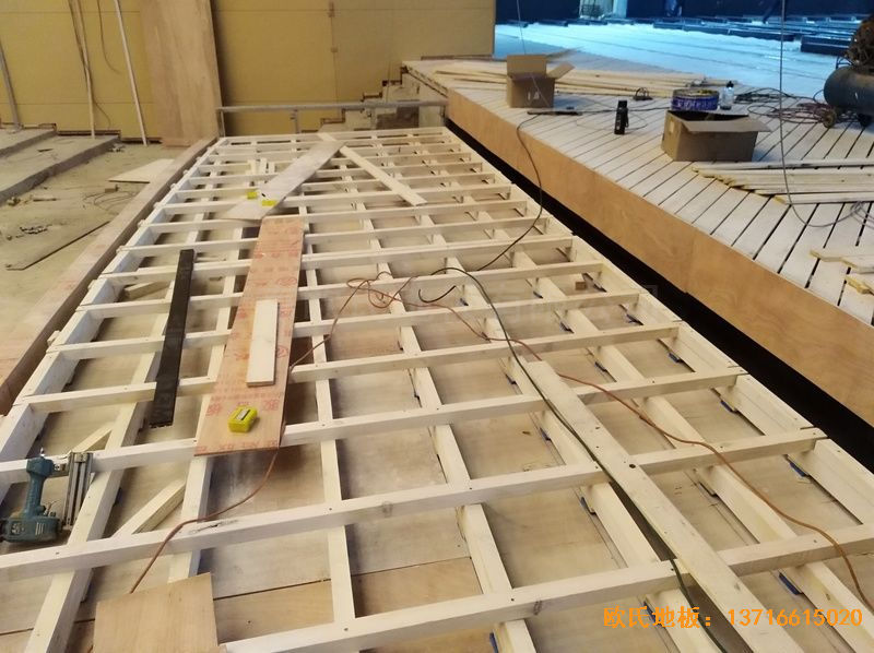 河北廊坊益田同文學校舞臺運動木地板安裝案例