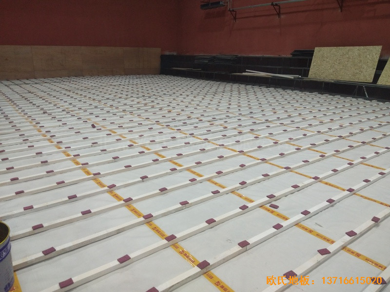 石家莊青園街電信營業廳對面籃球館運動木地板施工案例1